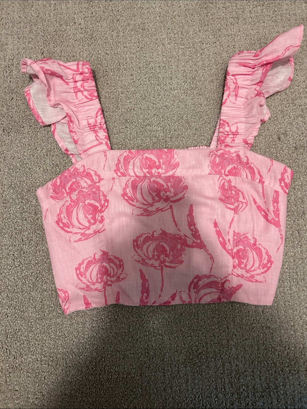 Unk Pink Floral Ruffle Strap Crop Top